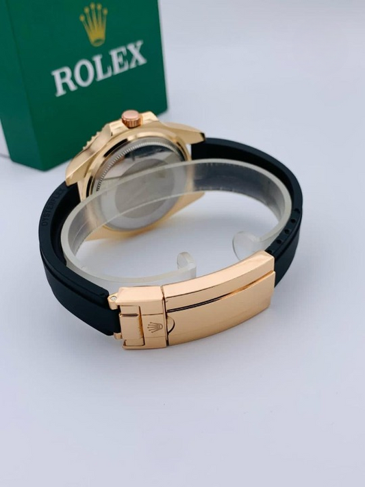 Rolex Yacht-Master Men’s Watch – Luxury Gold & Black Dial with Silicone Strap, Automatic Chronograph