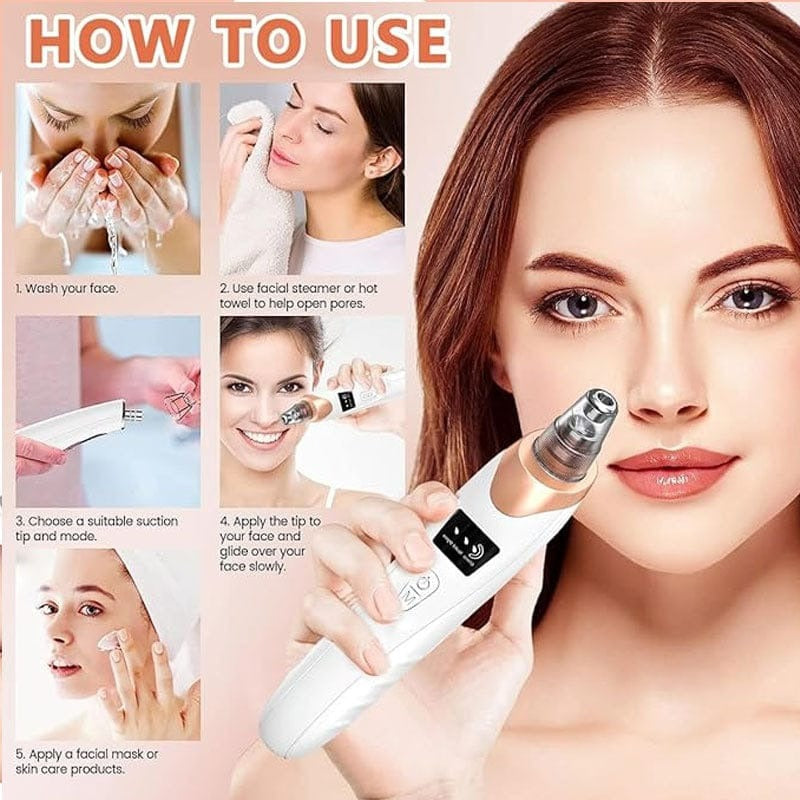 Electric Blackhead Remover Vacuum & Pore Cleaner Acne Suction Device, Deep Cleansing Tool with 5 Heads for Blackhead Removal & Smooth Skin Care